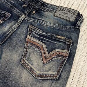 Salvage by Buckle "Mayhem" Distress Acid Wash Straight Leg Jeans 30 R x 32”